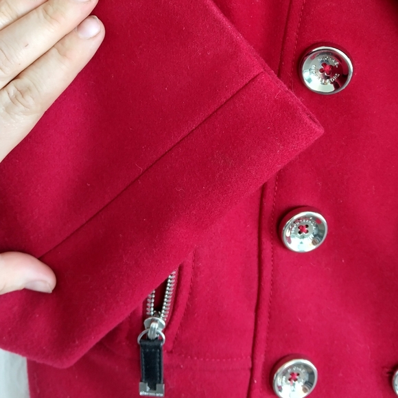 Michael Kors Red Wool Blazer Double Breasted Pea Coat Cropped Moto Jacket EUC - Picture 5 of 8